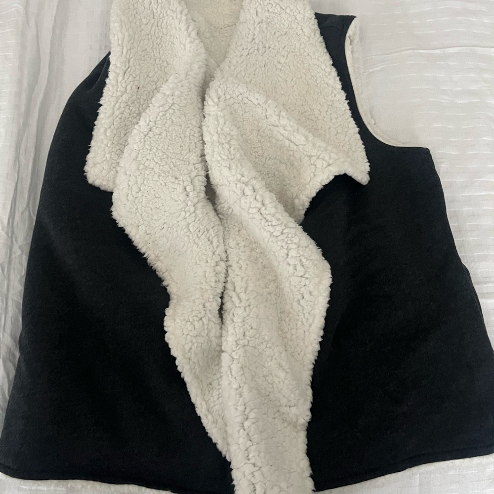 Women's Gray and Cream Reversible Sherpa Vest
